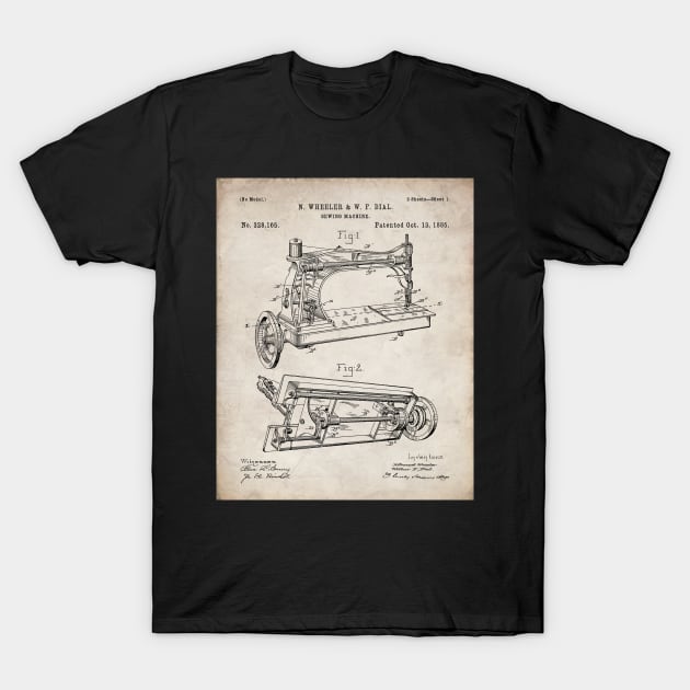 Sewing Machine Patent - Seamstress Craft Sewing Room Art - Antique T-Shirt by patentpress